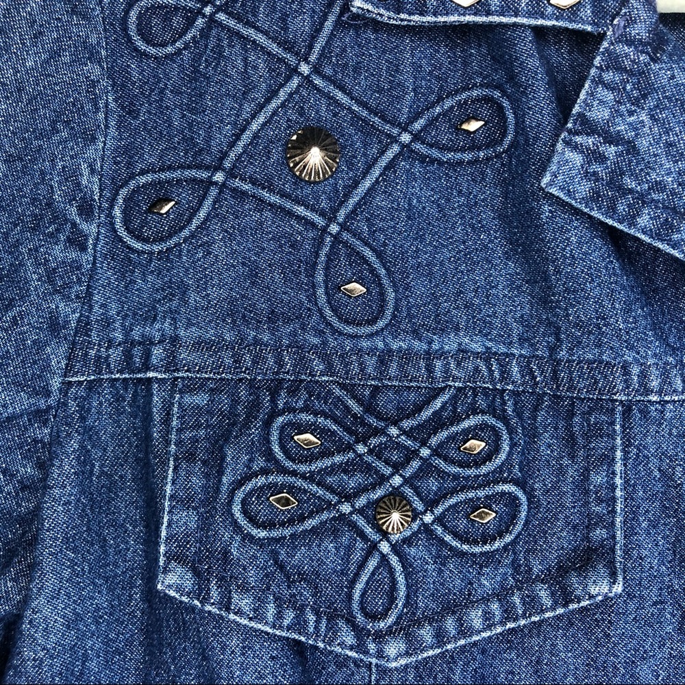 STONEBRIDGE PETITES denim metallic studs top 8P - Picture 15 of 15